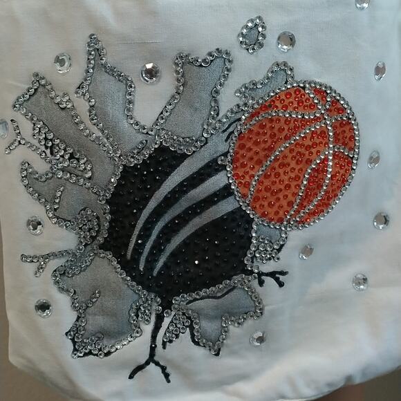 NWOT Handmade Basketball Orange/Black/White Embellished Crossbody Canvas Bag - Picture 2 of 8
